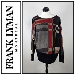 Frank Lyman Montréal Abstract Print Batwing Sleeve Top Black Red Beige Women’s S